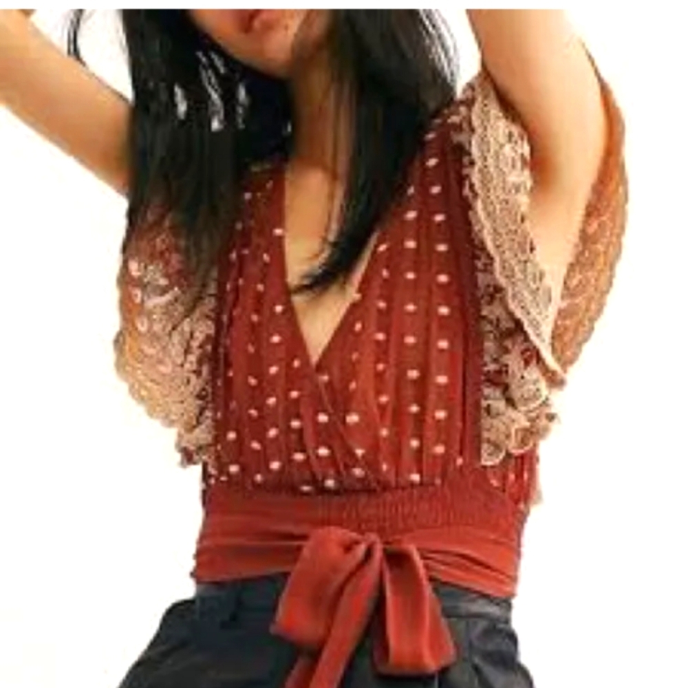 Free People butterfly sleeve wrap top